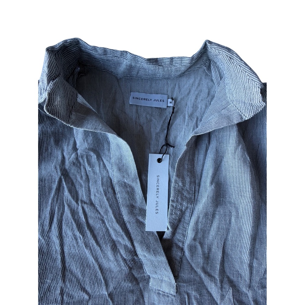 Blue White Striped‎ Cotton Tunic Top V-Neck Size Medium NWT - Picture 2 of 9